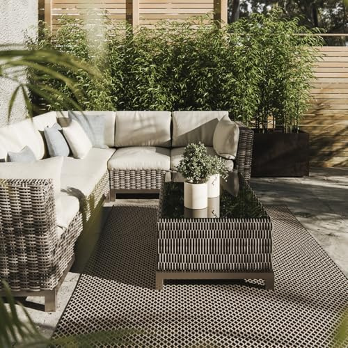 Interiyou Outdoor Teppich Wetterfest Lome - 120x170 cm Schwarz - Wasserfest für Balkon, Terrasse, Garten - Outdoorteppich passend auch für Wohnzimmer, Schlafzimmer und Küche - Aussenteppich
