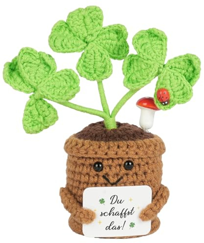 AUAUY Italiano Bambole, Trifoglio Positiva con Messaggio Motivazionale | Quadrifoglio di Supporto Emotivo, Bambola di Maglieria Potato, per Laurea, Collega, Sorella, Donne Amica, Ufficio Gadget