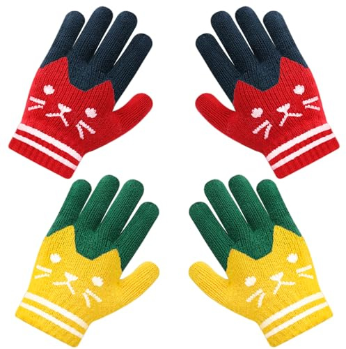 Becellen 2 Paar Strickhandschuhe Kinder, Vollfinger Warme Handschuhe Niedliche Magische Handschuhe für Jungen Mädchen