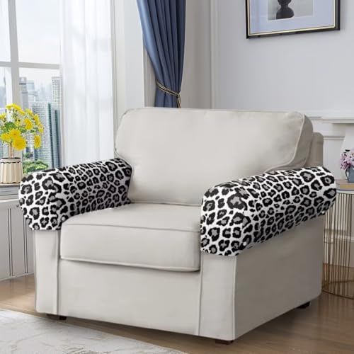 GOSTONG 2Pcs Stretch Armrest Covers for Chairs Couch Sofa Leopard Print Armchair Slipcovers for Recliner Sofa with Twist Pins Couch Cushion Covers Sofa Cushion Covers, Grey
