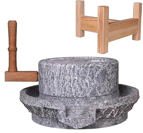 KUOYTT Molinillo de Piedra para el hogar, Molino de Grano seco y húmedo de Piedra Azul Natural, Molinillo Antiguo de Mano para Bayas de Trigo/Nuez moscada/Frijoles, Adorno clásico de Pied