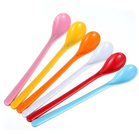 Nogeqi 6 Stück Plastiklöffel Langer Stiel, Bunte Lange Löffel, Lang Eierlöffel Kunststoff, Bunt Melamin Löffel Lang, Plastik Bunt Rice Kunststofflöffel Lang Bruchfester Stabiler für Täglich, Draußen