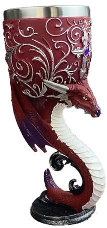 Swtgaah Mittelalterliches Weinglas in Drachenform Persönlichkeit europäisches Schneewolf-Weinglas Einhorn-Rotweinglas Maskenbecher Vintage Kelch (Roter Drachenkelch)