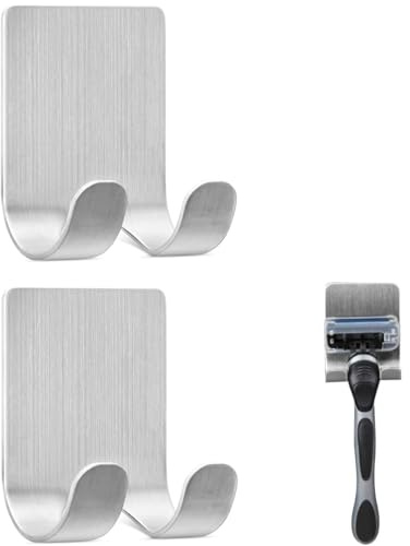 Heanvmyss Supporto per Rasoio Doccia,2 Pezzi Porta Rasoio Acciaio Inossidabile,Rasoio del Gancio della Parete,Ganci Autoadesivi Senza Foratura per Bagno,Camera da Letto,Cucina(Argento)