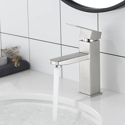 Djedjeo miscelatore bagno caldo e freddo in acciaio inox con cursore ceramico silenzioso, monocomando, miscelatore lavabo misto a risparmio idrico per bagni, lavabi, piccole cucine, ecc.(spazzolato)