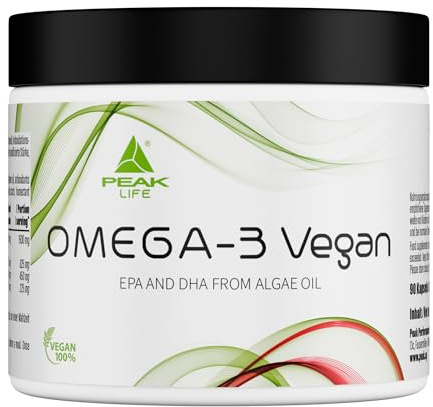 PEAK Omega-3 Vegan - 90 Capsules I 30 Servings I Essential Omega-3 Fatty acids from Algae Oil I 450 mg DHA & 225 mg EPA per Serving