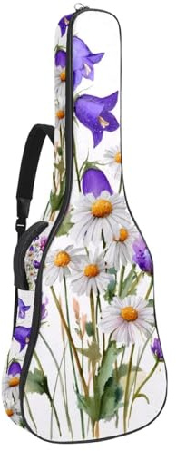 Tasche für Akustikgitarren, weiche Gitarrentasche mit 2 Taschen und Schlaufe zum Aufhängen auf der Rückseite, für 101,6 cm, 104,7 cm, 106,7 cm, klassische Gitarren, Aquarell-Wildblumenstrauß mit