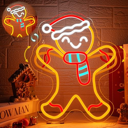 Looklight Gingerbread Man Neon Light Sign Christmas Led Sign Neon Signs for Wall Decor, Flashing LED Light for Christmas Party Fireplace Mantel Bedroom Living Room Home Store Decor Gift, 32 x 40 cm