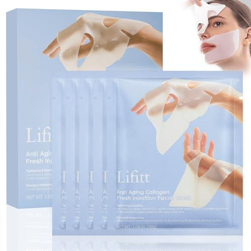 5 Pezzi Maschera Viso Collagene, Trattamento Skincare, Maschera per il viso donna, Rassodante E Idratante, Pelle Compatta e Luminosa, Migliora Elasticità della Pelle, Per Tutte le Tipi di Pelle