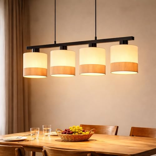 CBJKTX Hängelampe Esstisch 4 flammig Stoff E27 höhenverstellbar für | Esszimmer, Schlafzimmer und Wohnzimmer (ohne Leuchtmittel)