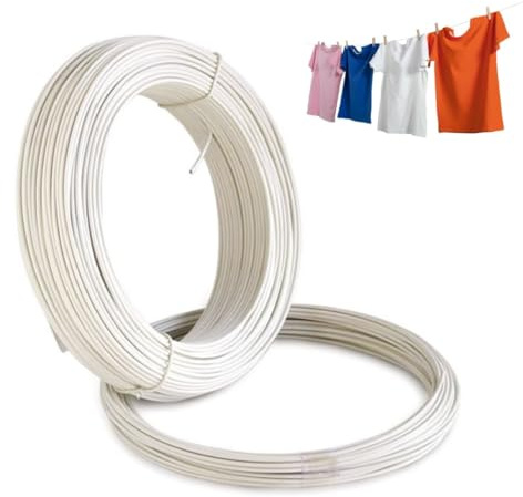 Cavo Stendibiancheria in acciaio zincato plastificato PVC bianco da esterno Ø 2,1/2,8 mm - 20 Metri - Carico 150 kg, Made in Italy, Filo resistente per stendere panni e bucato