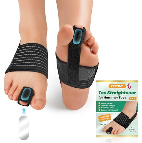 CEYOME Hammer Toe Straightener Corrector, 1 Pcs Adjustable Toe Splint | Toe Straightener for Curled, Broken, or Bent Toes, Includes Cushioned Wraps for Pain Relief & Recovery