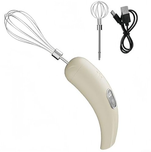 BlesConi Mousseur à lait électrique rechargeable et batteur à œufs avec 2 têtes, 5 vitesses, charge USB-C, batterie 1500 mAh, pour café, boissons et pâtisseries, noir (beige)