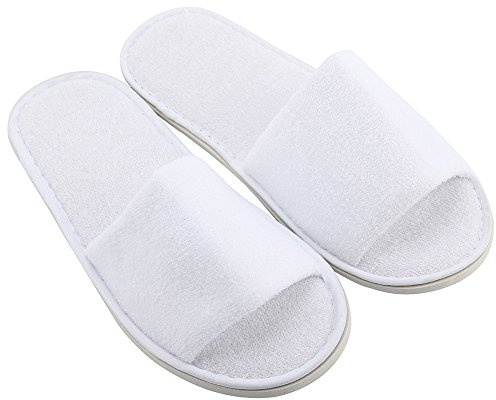 Pantuflas de baño para mujer, zapatillas desechables para invitados, 5 unidades, estilo abierto, puntera de spa, zapatillas de hotel para mujer, Blanco, Talla única