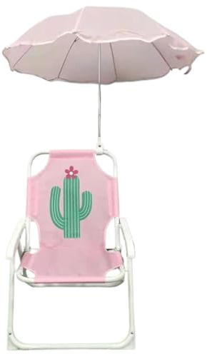 Chaise de plage pour enfants avec parasol extérieur Chaise de plage pour bébé avec motif cactus pliante légère et robuste pour bébé pour le camping, les voyages, la pelouse, la décoration pelou