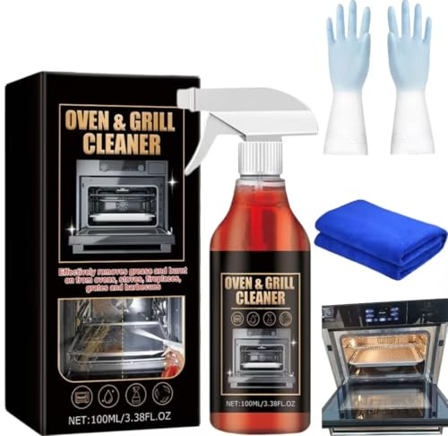 Oven and Grill Cleaning Spray,Dissolves Grease in 5 Minutes,All Purpose Cleaning Spray for Oven,Pro Foam Oven Cleaner Spray for Ovens,Stoves,Fireplaces,Grates,Barbecues,With Rubber Gloves,Towels (1PC)