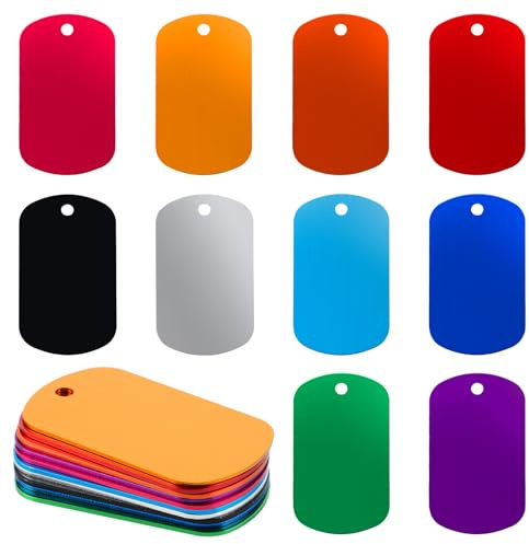 Ghligna 60 medagliette per cani personalizzate, 50 x 29 x 1 mm, colorate, targhette vuote, portachiavi in alluminio, incisione vergine al laser, per collane fai da te