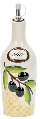 DIVINA Italian Design Ceramic Oil Bottle with Drip Pourer, Decorated, 3D Relief Bottle, 200 g (SF105)