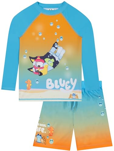 Bluey Swimming Costume, Two Piece Boys Swimming Costume, Long Sleeve Kids Swimsuit, Ages 18 Months to 8 Years