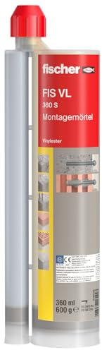 fischer Montagemörtel FIS VL 360 S, Injektionsmörtel für den Innen- und Außenbereich, Mörtel mit hoher Flexibilität & Tragfähigkeit, Verbundmörtel für Beton und Mauerwerk, 360 ml