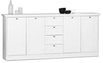 Landhaus Sideboard (B/H/T: ca.: 200 x 90 x 40 cm) weiß, Möbelgriffe antik
