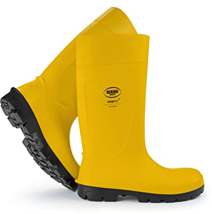 Bekina Steplite Easygrip S5, fiske, säkerhetsstövlar för män och kvinnor med stålhätta och stålsula, halkfria, arbetsstövlar industri, fjäderlätta, isolerande upp till – 20 grader, gul, EU 47, Gul med