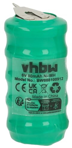 vhbw NiMH Batteria a bottone di ricambio 2 pin tipo V80H 80mAh 6V compatibile con batterie compatibile con modellismo, luci solari ecc.