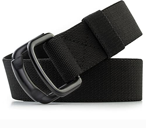 TENINE Unisex Leinwand Gürtel, Elastischer Stoffgürtel Stretchgürtel Militär Gurtband Nylon Gürtel für Damen Herren Taktischer Gürtel Metallschnalle mit Doppel D-Ringe Schnalle