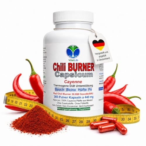 Red Chili F-BURNER 360 Kapseln Capsicum Cayenne Pfeffer CAPSAICIN für bewusste Ernährung, tägliche Diät-Routine, locker sitzende Lieblingshosen. NATUR pur. OHNE ZUSATZSTOFFE. 26590-360