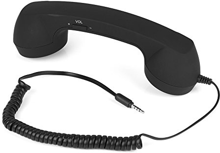 Auricular Retro, Regalo Creativo MAGT antirradiación Receptor de Llamada de teléfono con Cable de la Vendimia Auricular de 3.5 mm para teléfono Celular con micrófono(Negro)