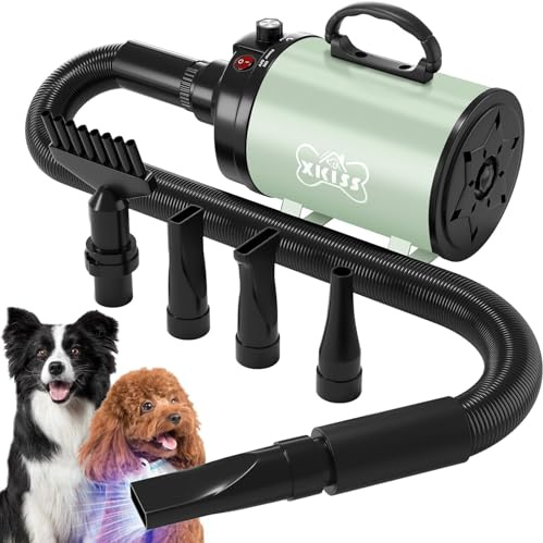 XKISS pulseur pour Chien 2800W Vitesse Continue et température réglable Sèche-Cheveux pour Chien Sèche-Cheveux pour Animaux de Compagnie ， Compagnie avec 4 Accessoires（Vert）