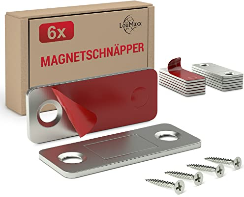 LouMaxx Magnetschnäpper selbstklebend - Haltekraft 8kg - 6er Set aus Edelstahl – Ultradünner Schrankmagnet – Möbelmagnete – Tuer Magnetverschluss Edelstahl– Magnethalter Schranktür für sicheren Halt