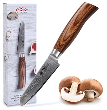Wakoli EDIB Pro Gemüsemesser aus Damast | 10 cm Schälmesser Klinge aus 67 Lagen Damaststahl mit VG10-Kern | Ergonomischer Pakkaholzgriff | Küchenmesser für Obst & Gemüse zum Messerset in Geschenkbox