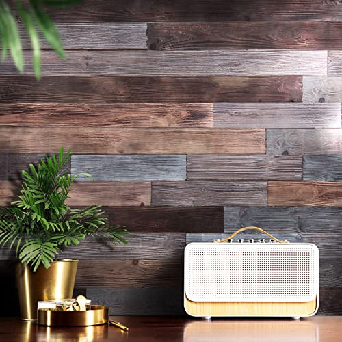 Holydecot Nail Up Paneling Wood Wall Panels, Real Solid Planks DIY Easy Application, Rustic Reclaimed Barn Paneling for Accent Walls, Brown Gray Combinations, 10.5 sq. ft