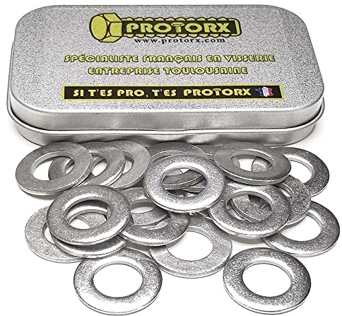 Arandelas M10 : Caja de 20 piezas (Diam.int = 10,5mm x Diam. ext = 20mm) Plana Estrecha | Acero inoxidable A2 | Anticorrosión para uso Exterior-Interior | PROTORX