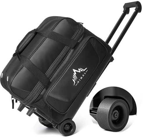 GoHimal Double Roller 2 Ball Bowling Bag with Separate Shoe Compartment for Bowling Shoes (Up To US Mens Size 15) and Oversized Accessory Pocket, Retractable Handle - Extends to 40 (Black)