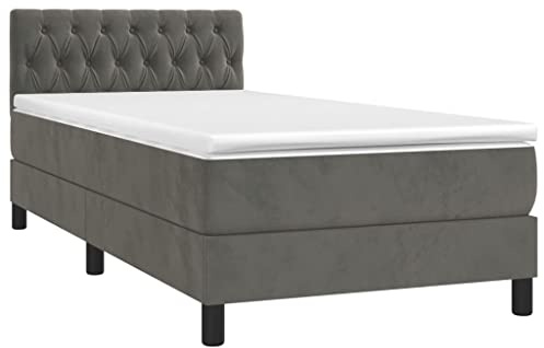 vidaXL Boxspringbett mit Matratze Dunkelgrau 100x200 cm Samt