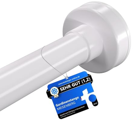 MEISENBERG Bastone Tenda Doccia Estensibile 70-120 cm, Ø25mm, Bianco - Bastoni per Tende a Pressione, Asta Telescopica, Regolabile, Montaggio senza fori per Finestre, Bagno, Armadio, Cucina, Balcone