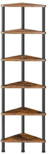 HOOBRO Eckregal mit 6 Ebenen, industrielles Eckregal Stehend, Bücherregal, Standregal, Eck-Bücherregal zur Präsentation von Pflanzenblumen, Aufbewahrungsregal für kleine Räume, Vintagebraun EBF36CJ01