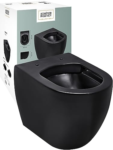 Schöner Wohnen Kollektion Wand WC spülrandlos Antus, Pure Rimless Tiefspül WC, Hänge-Toilette ohne Spülrand, Toilette hängend Abgang waagerecht, Hänge WC, Mattschwarz