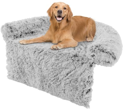 COSTWAY Hundebett flauschig, Sofaschutz Hund, Hundedecke für Sofa, Hundekissen waschbar, Plüschbett für kleine & mittelgroße & große Hunde Katzen, Hundematte aus Plüsch, 120 x 115 x 18 cm, Grau-weiß