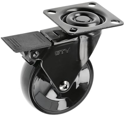 GTV - Ruedas para muebles CALIBRO | Ruedas giratorias para muebles | con freno | diámetro 75 mm | de plástico y acero | Negro