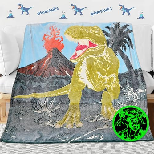 Ulikuwa Dinosaurier-Decke für Kinder, Jungen, Teenager, T-Rex, Dinosaurier-Decke, Geburtstag, Dinosaurier, Schlafzimmer, Dekoration, leuchtende Überwurfdecke, 127 x 152,4 cm