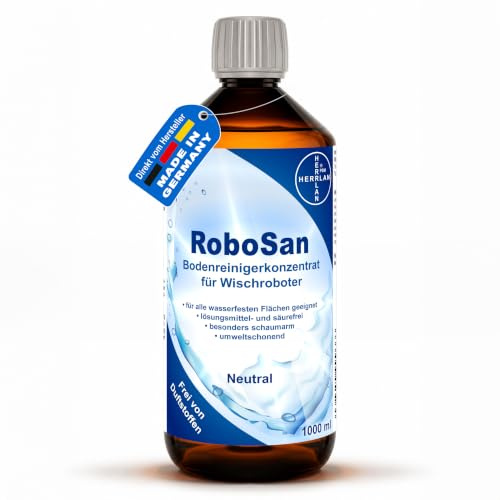HERRLAN® RoboSan Bodenreiniger - Konzentrat - 1000 ml - ohne Duftstoffe | Reinigungsmittel für Wischroboter - Mischungsverältnis 1:200 - Universalreiniger - Für alle Saugroboter mit Wischfunktion.