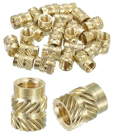sourcing map Gerändelte Einsatzmuttern, 25 Stück, M6 x 10 mm L x 8 mm Außendurchmesser, 3D-Druck, Messingmuttern, Innengewindeeinsätze, Einbettungsmuttern
