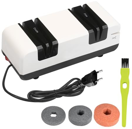 Vislone Afilador de Cuchillos Eléctrico Profesional, Automático, con Bisel de 15 Grados, Ranuras Crudas y Finas Amoladora con 3 Ruedas de Lijado Reemplazables y Cepillo Limpio