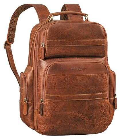 STILORD Manon Großer Rucksack Leder XL Businessrucksack Laptop Backpack 11 bis 17 Großer Arbeitsrucksack mit vielen Fächern und Trolley-Aufstecksystem Farbe:Kara - Cognac