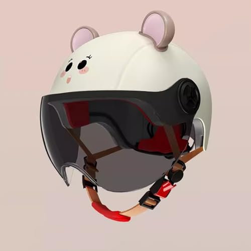 QJWMatic Kinder-Jethelm für Mädchen und Jungen, Halbhelme für Elektromotorräder, Retro-Kinder-Cartoon-ATV-Scooter-Helm mit Sonnenblende G,48-54CM