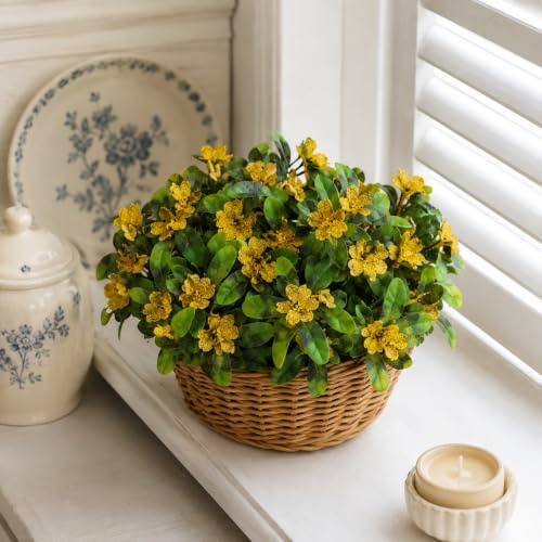 Flores artificiales de otoño para tumbas, 30 paquetes con tallo largo, ramos de flores falsas para el hogar, oficina, jardín, decoración de boda, arreglos florales, centros de mesa, color amarillo