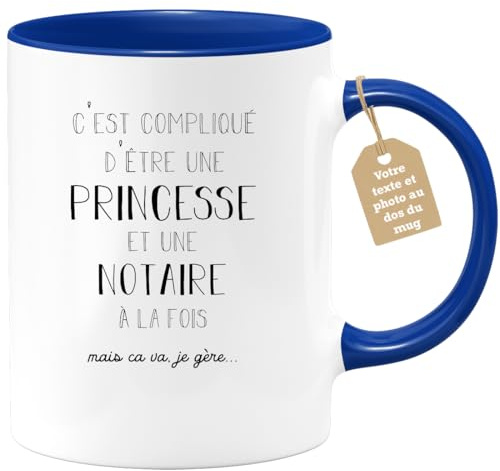 quotedazur Café-Croissant - Mug Personnalisé Tasse Cadeau Noël C'Est Compliqué D'Être Une Princesse Et Notaire A La Fois Mais Je Gère - Bleu/Céramique